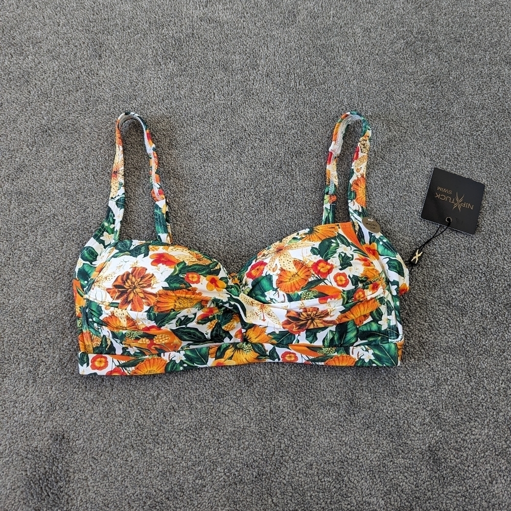 Niptuck Swim White Citrus Blend Tropical Bikini Top Multi Fit Cup Women's 12